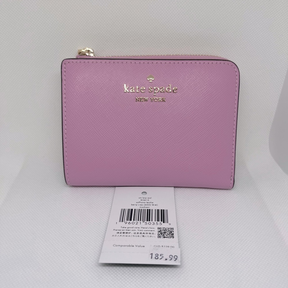 Last one! New Kate Spade Madison Small L Zip Wallet Berry Cream